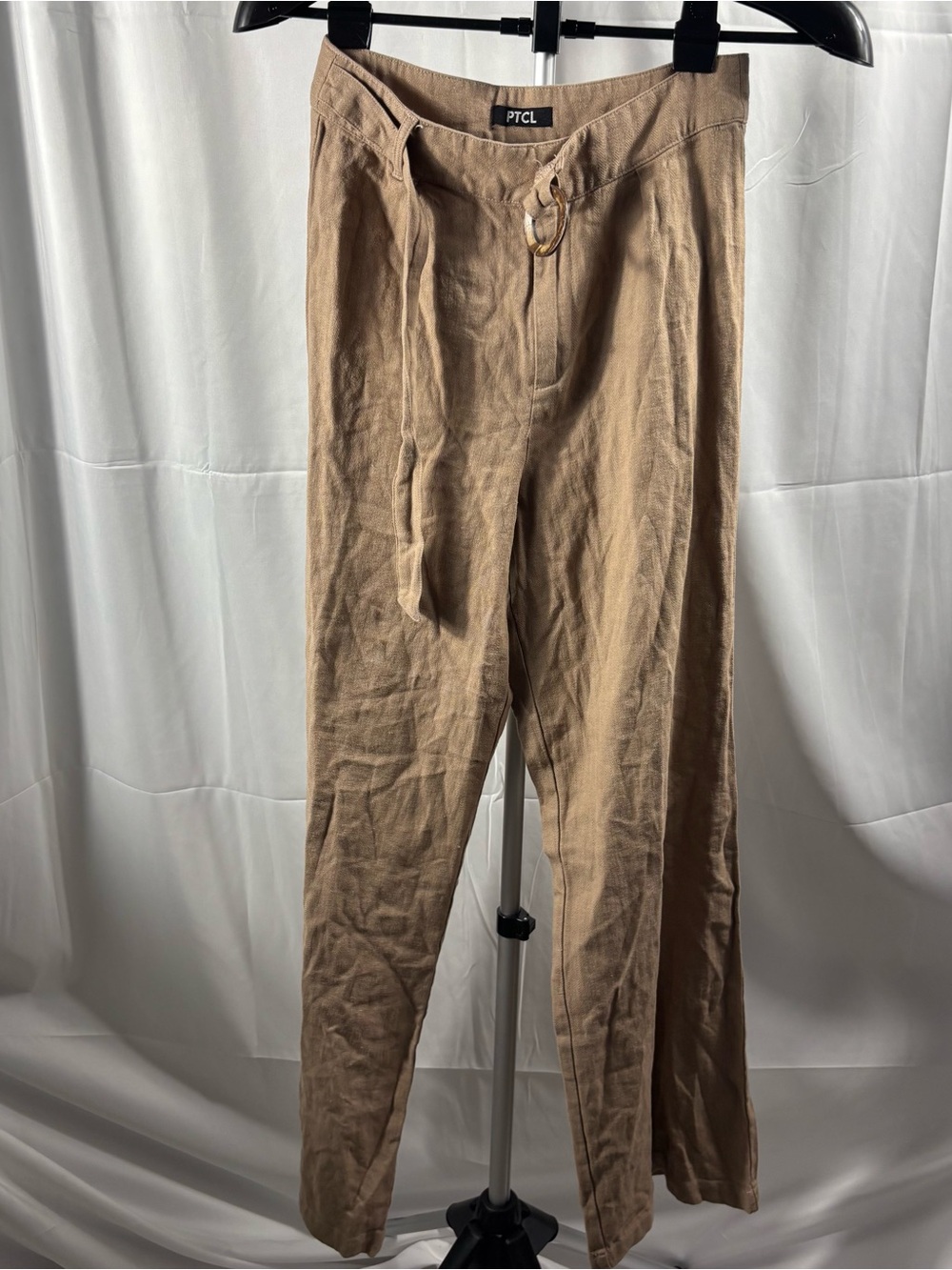 TCL Women's Tan Wide-Leg Linen-Blend Pants with D-Ring Detail